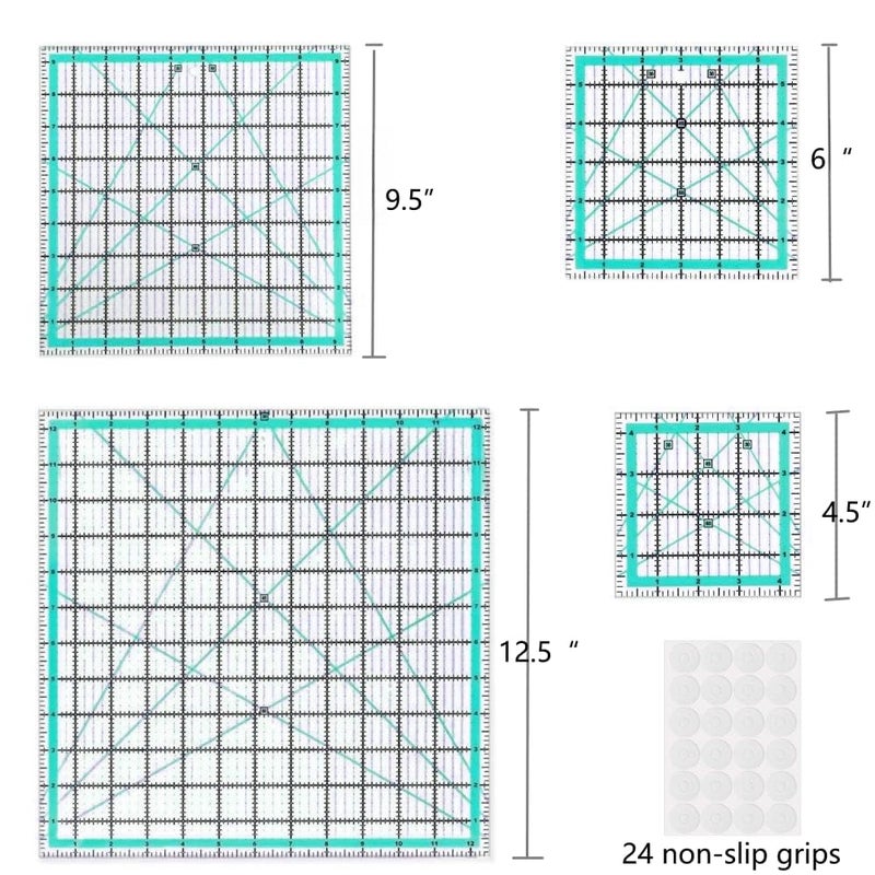 ZICALSO Quilting Rulers,7 Quilting Ruler Templates(4.5"X4.5", 6"X6", 9.5"X9.5", 12.5"X12.5",6.5"x12",2"x12",3"x9"),Acrylic Rulers Fabric Cutting Ruler with Non-Slip Rings for Quilting and Sewing - Image 4
